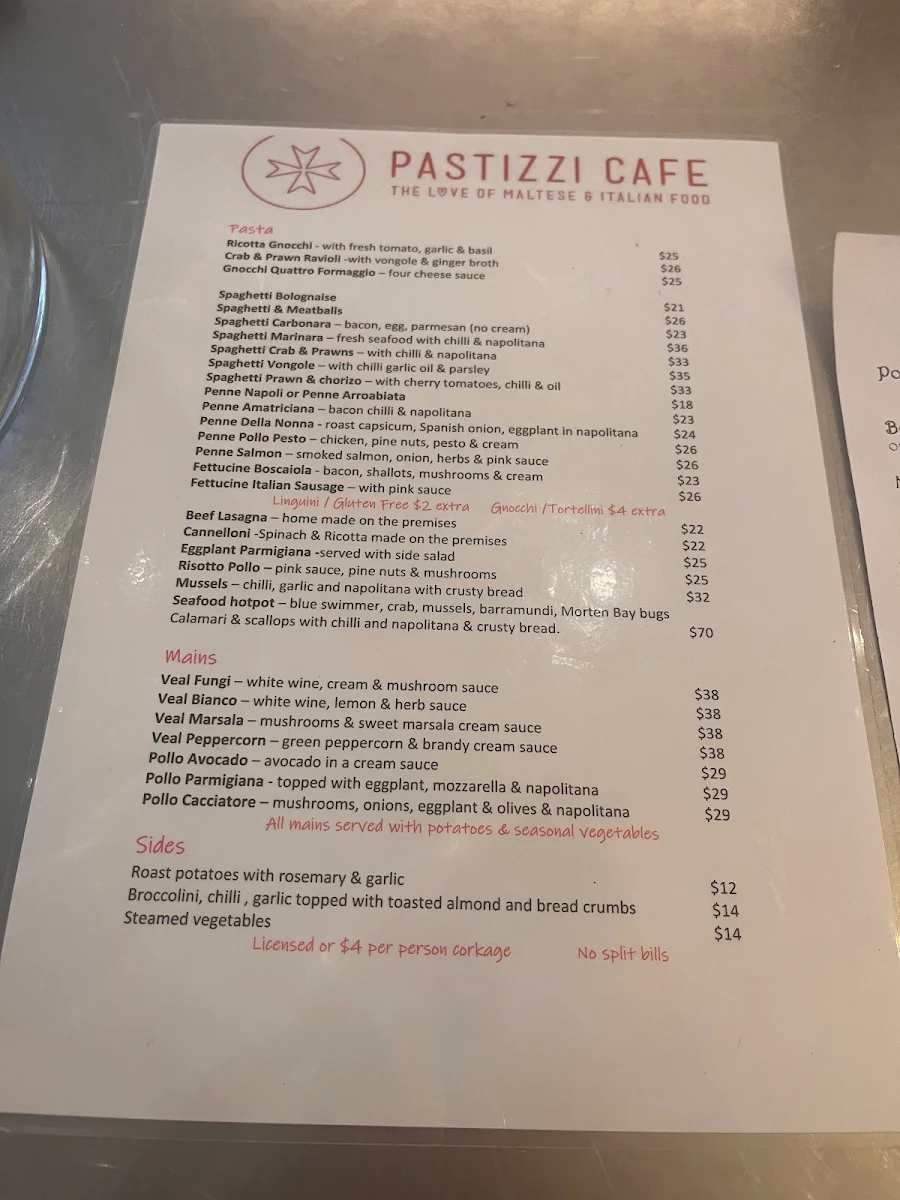 Menu, Pastizzi Cafe - North King Street