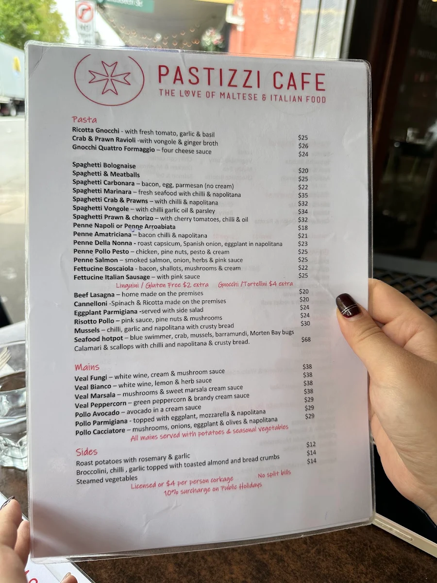 Menu, Pastizzi Cafe - North King Street