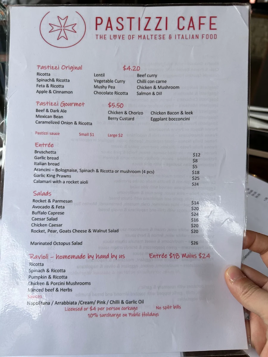 Menu, Pastizzi Cafe - North King Street