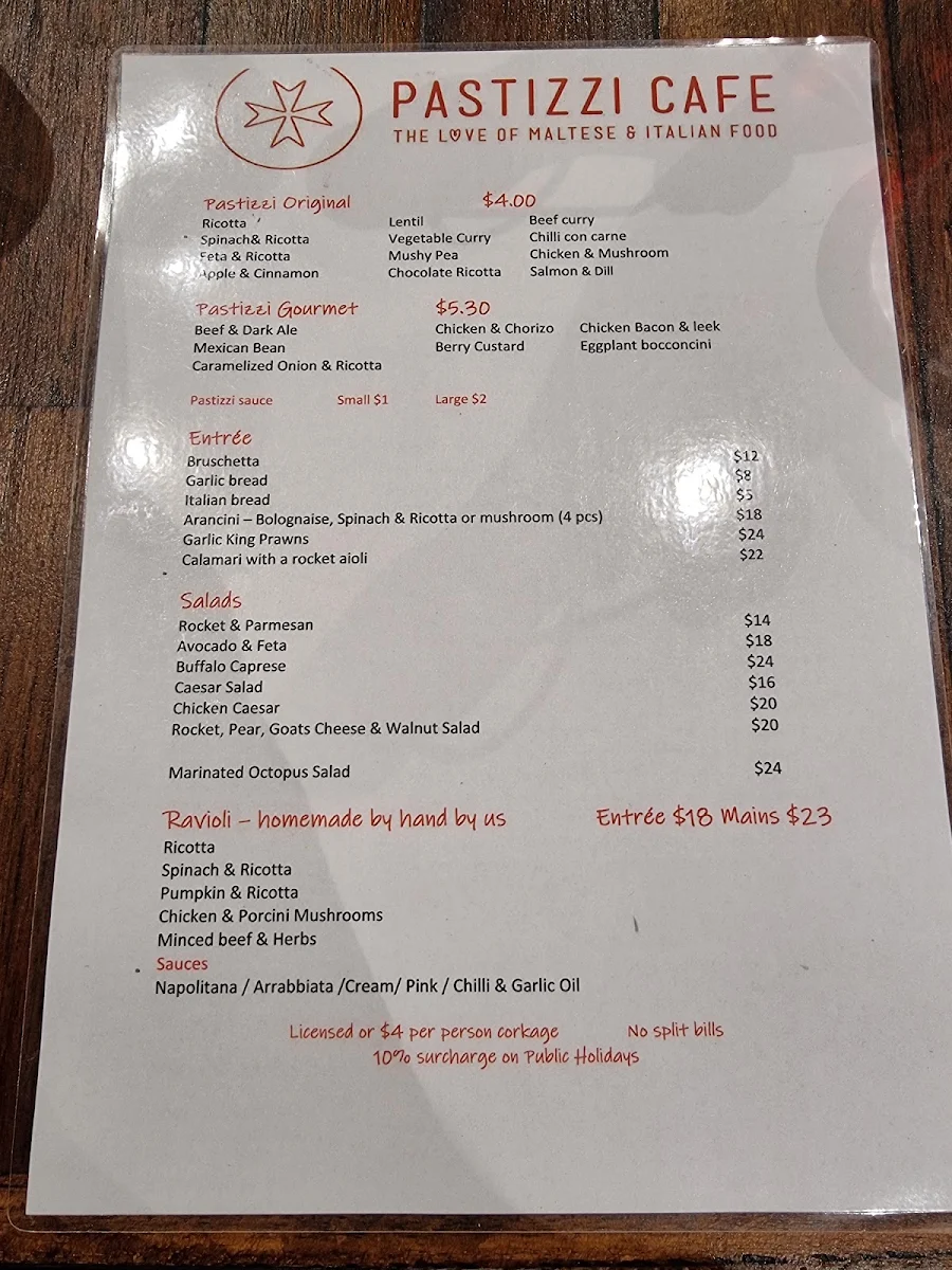 Menu, Pastizzi Cafe - North King Street