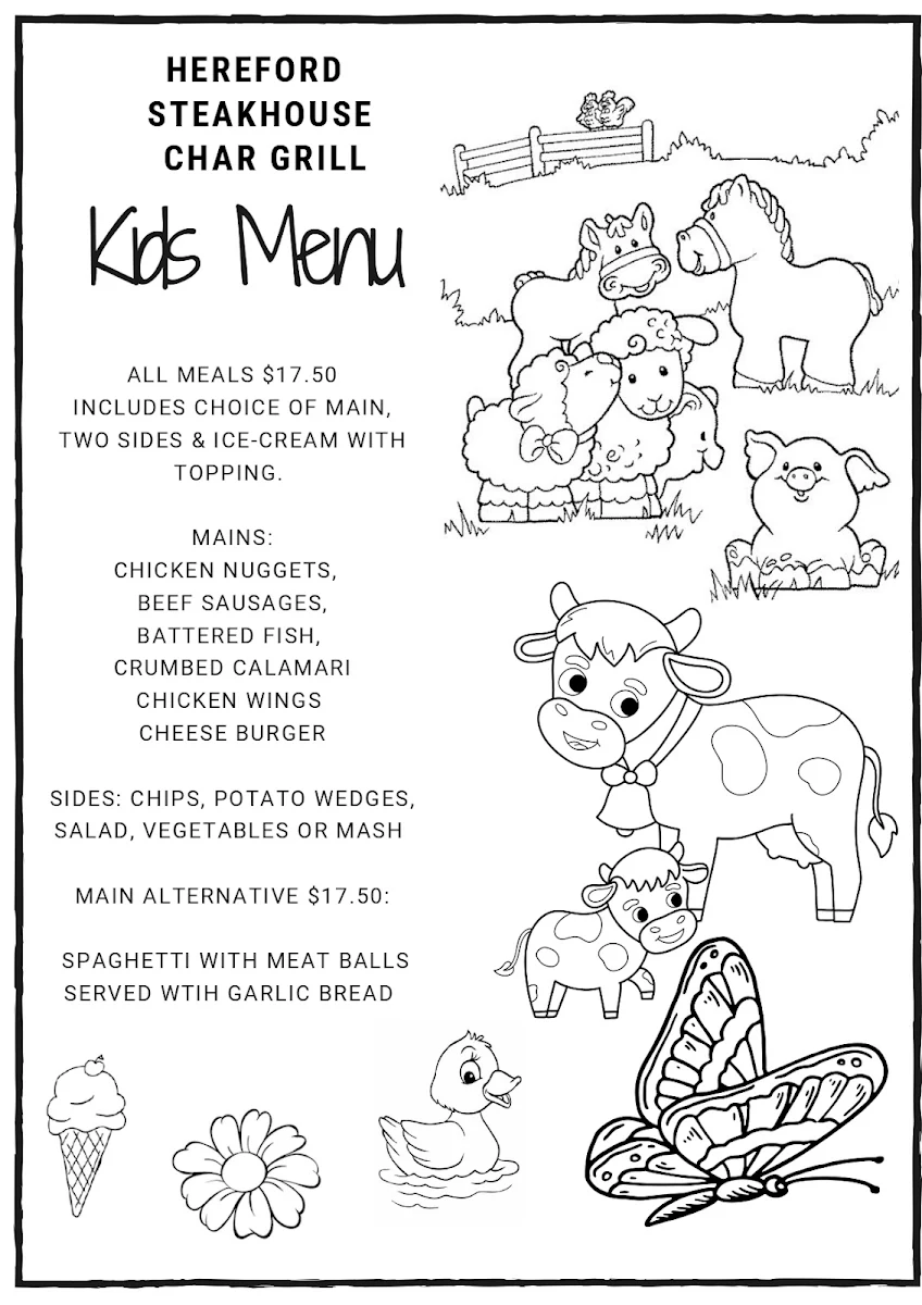 Menu, Hereford Steakhouse Char Grill