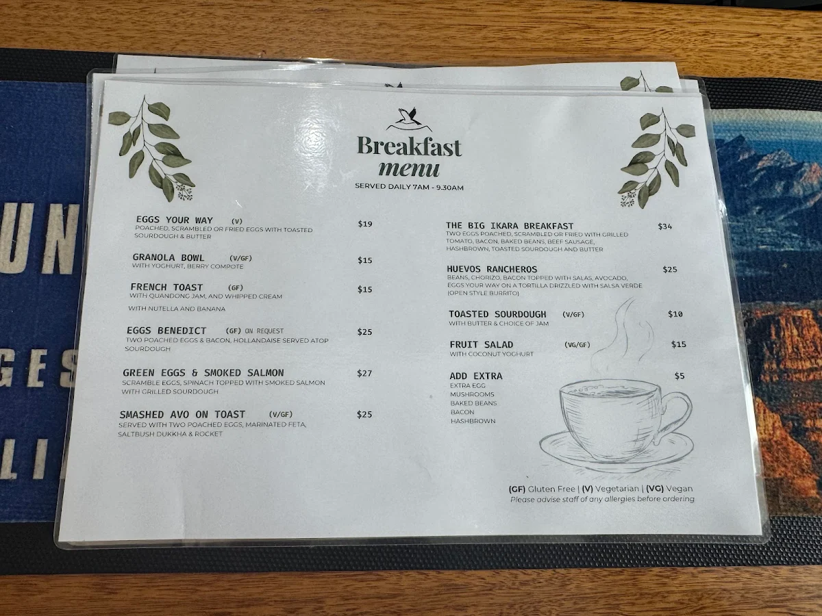 Menu, Ikara Bar & Restaurant