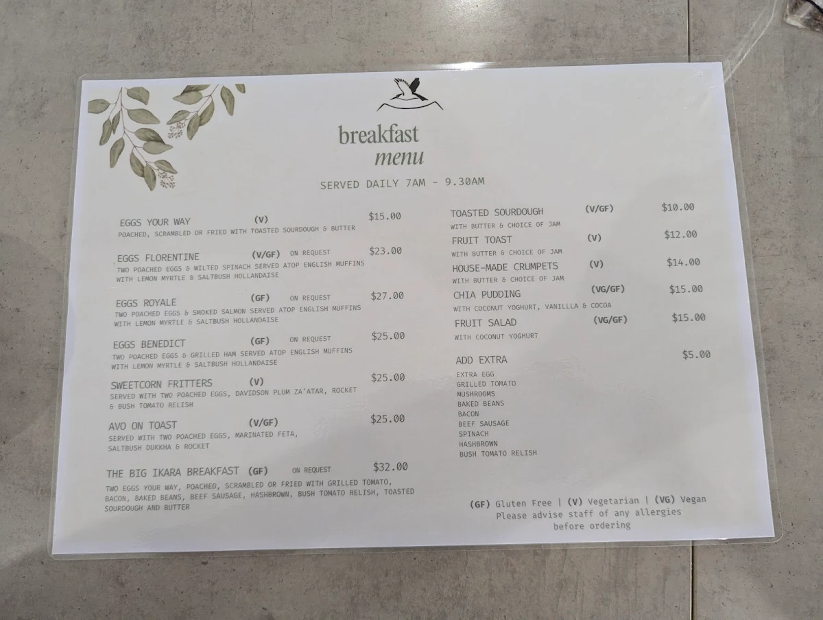 Menu, Ikara Bar & Restaurant