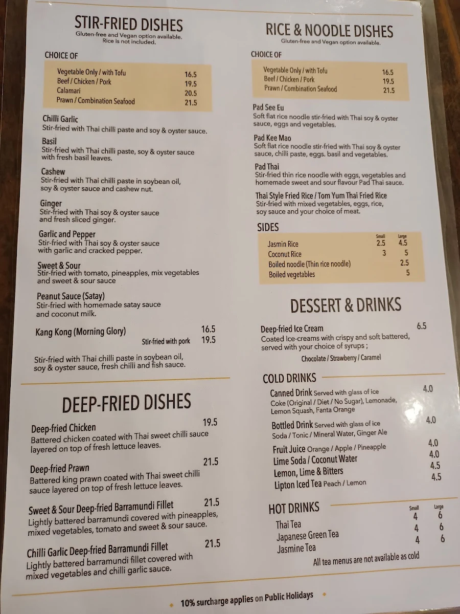 Menu, Cafe Thailand