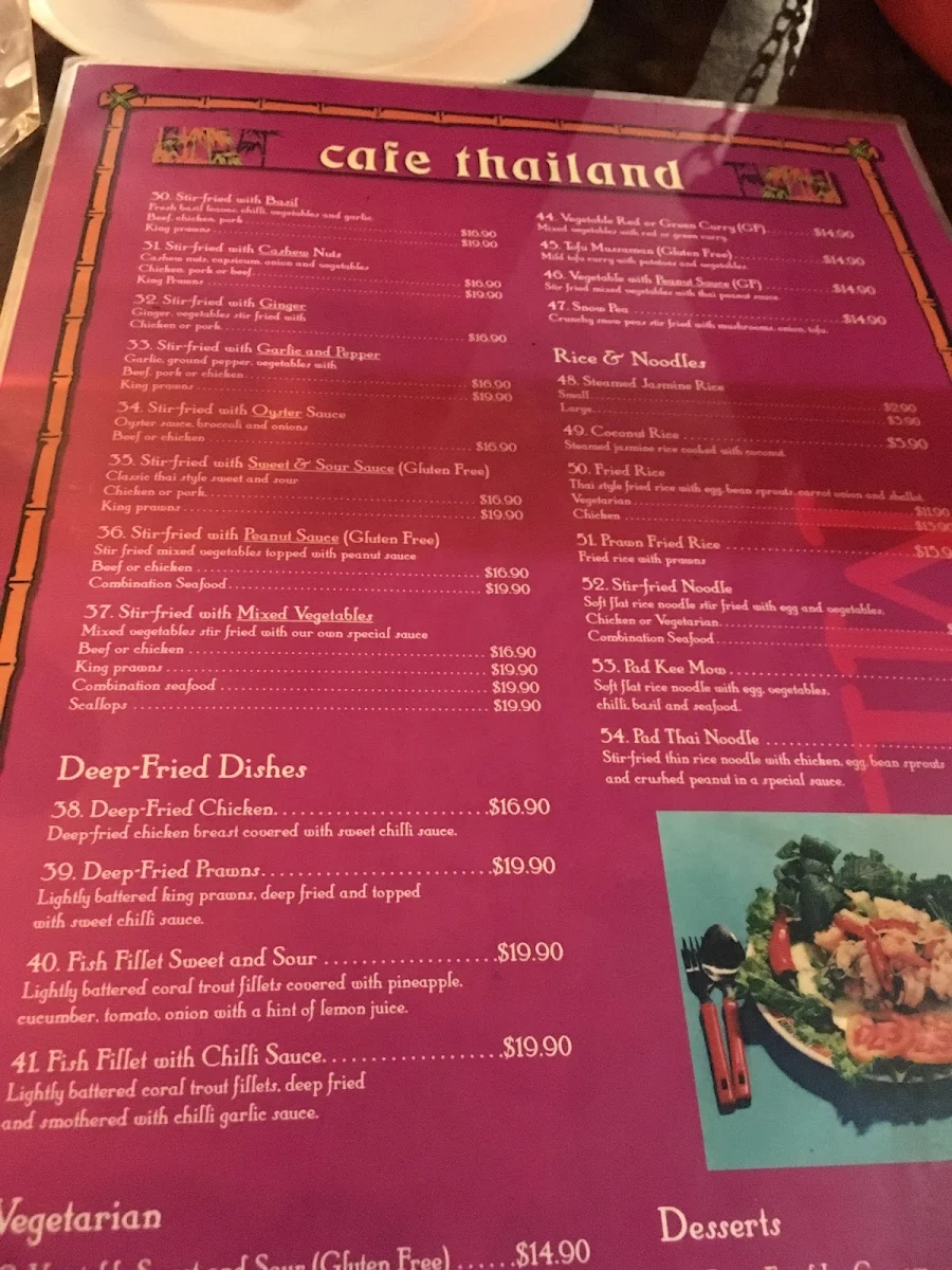 Menu, Cafe Thailand
