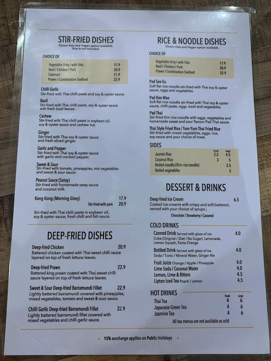 Menu, Cafe Thailand