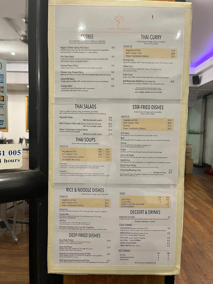 Menu, Cafe Thailand