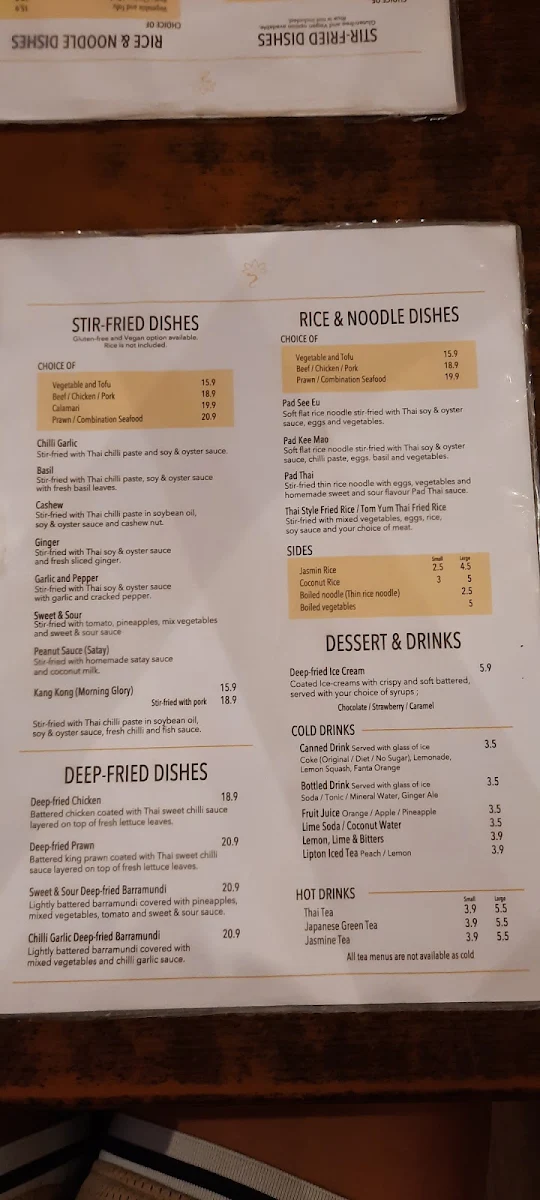 Menu, Cafe Thailand