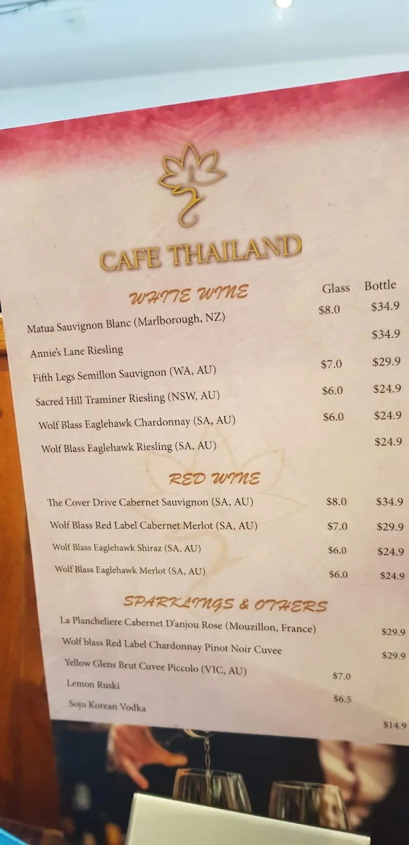 Menu, Cafe Thailand