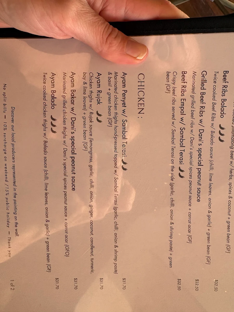 Menu, Java Braidwood