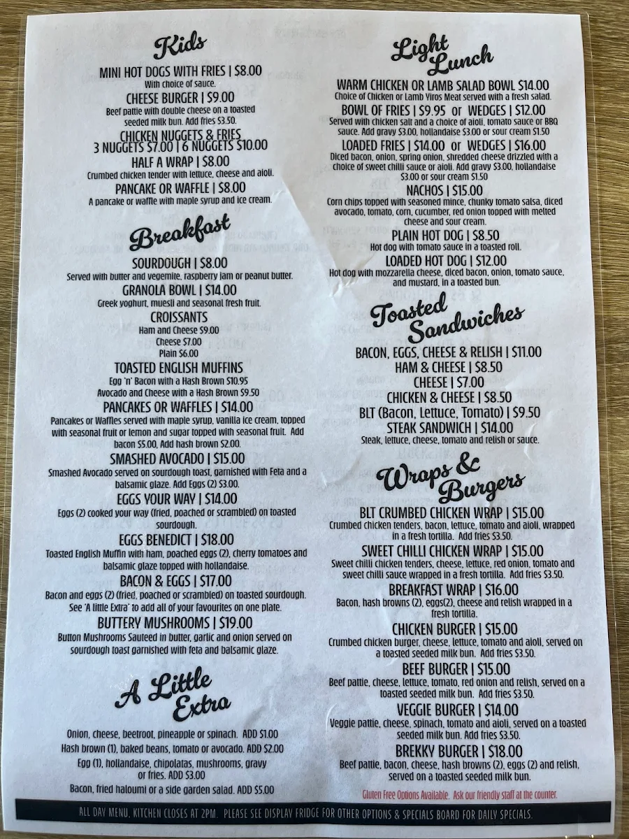 Menu, The Candy Store & Cafe