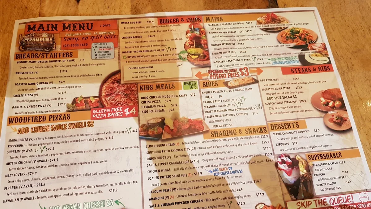 Menu, Steampunk Surfers Paradise