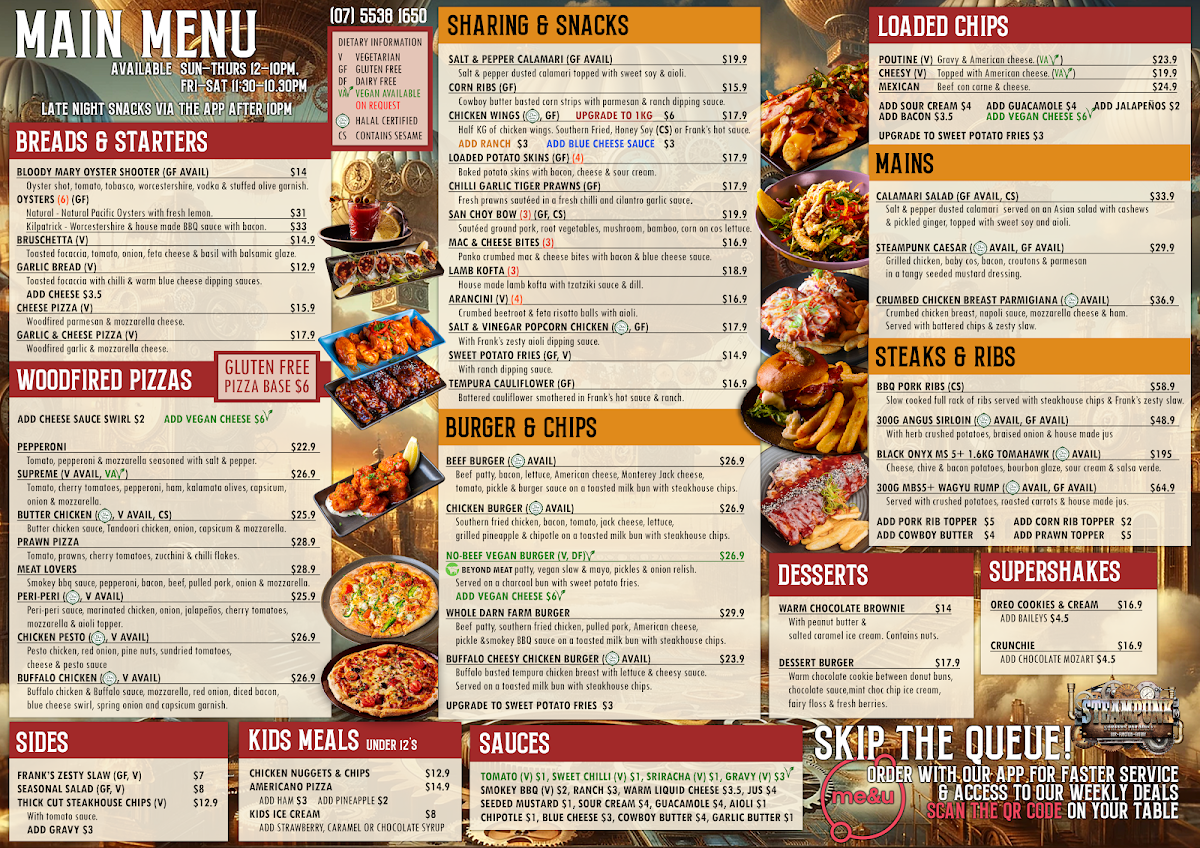 Menu, Steampunk Surfers Paradise