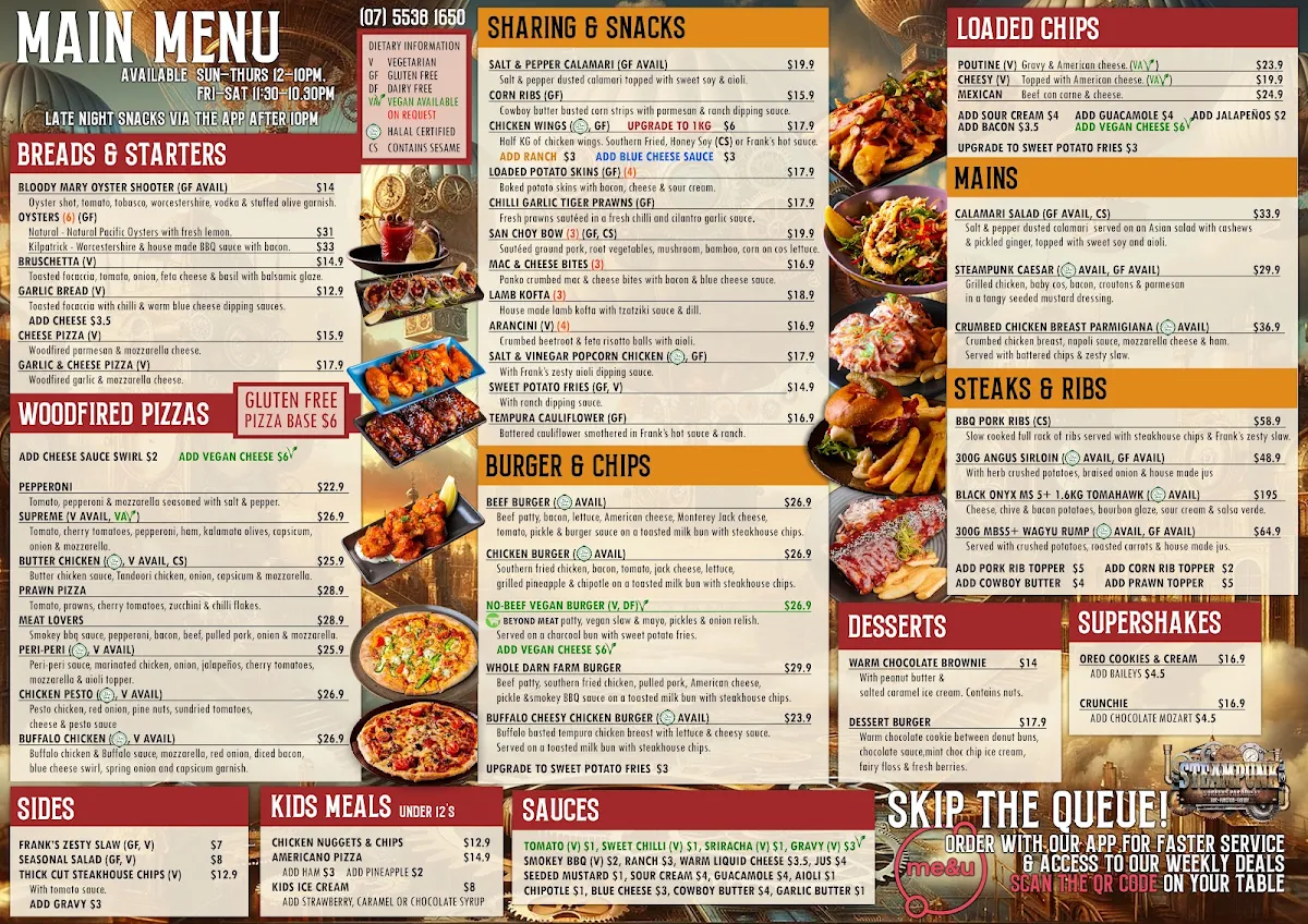 Menu, Steampunk Surfers Paradise