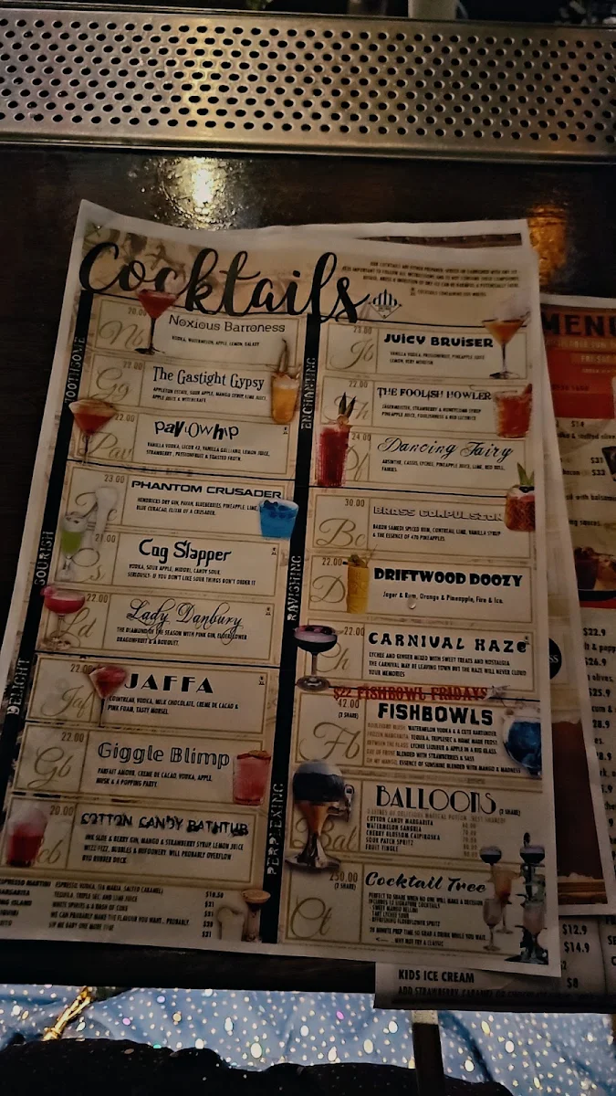 Menu, Steampunk Surfers Paradise