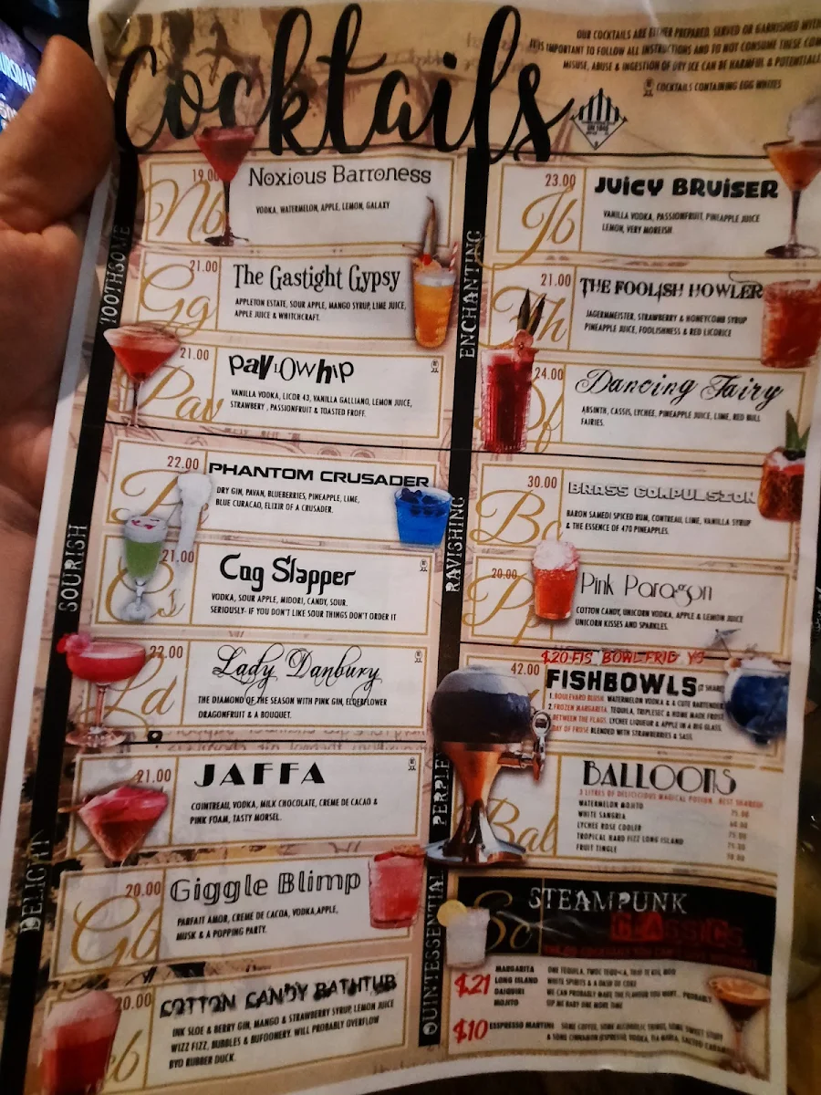 Menu, Steampunk Surfers Paradise