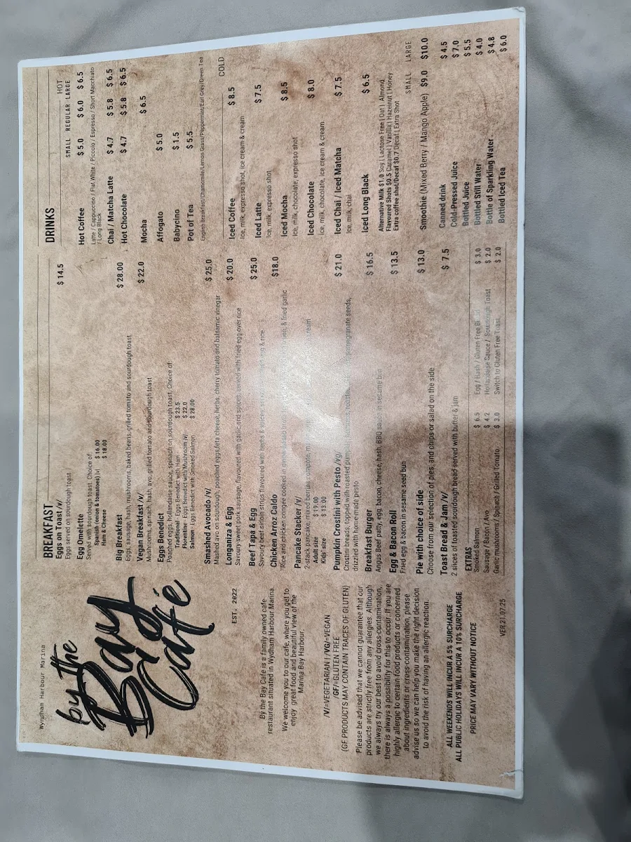 Menu, By The Bay Cafe & Bar