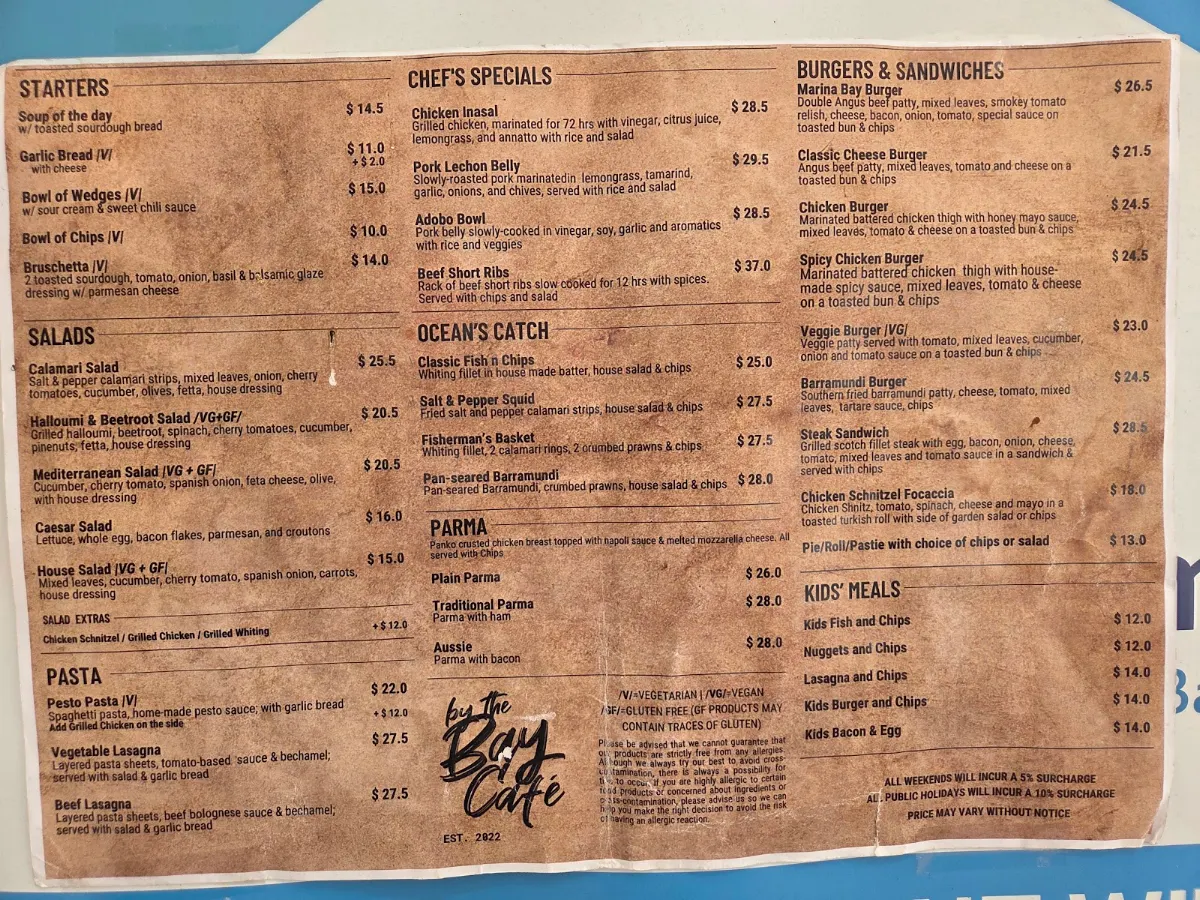Menu, By The Bay Cafe & Bar