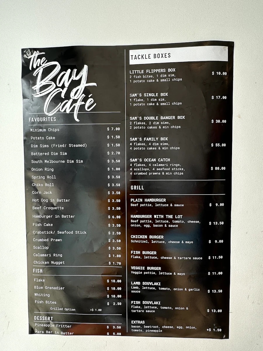 Menu, By The Bay Cafe & Bar