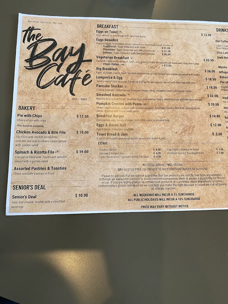 Menu, By The Bay Cafe & Bar