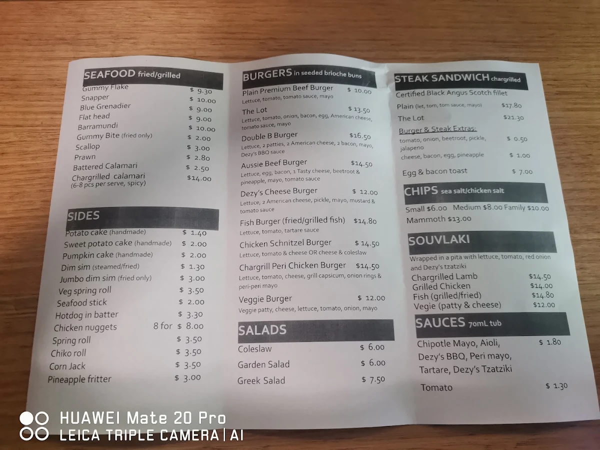 Menu, Dezy's