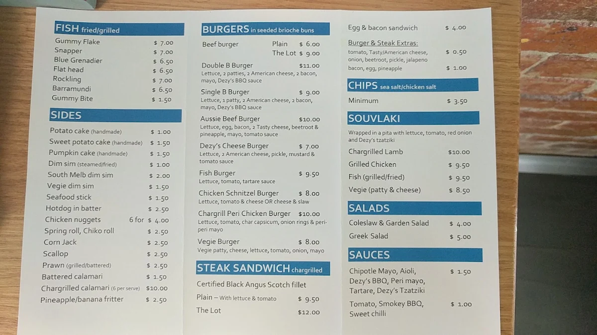 Menu, Dezy's