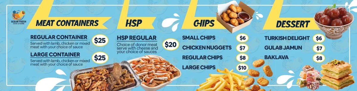 Menu, Ocean Fresh Juice & Kebab