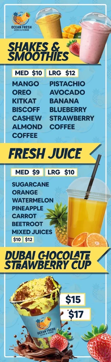 Menu, Ocean Fresh Juice & Kebab