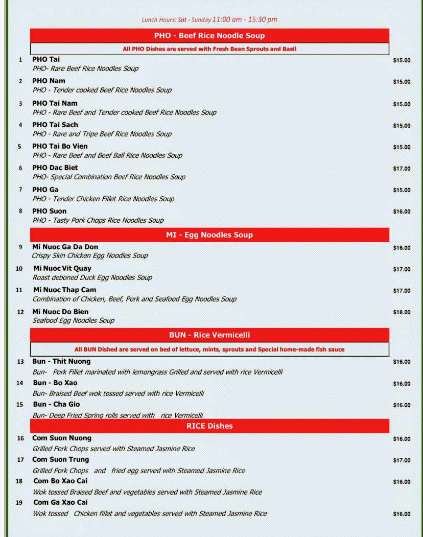Menu, Vietking