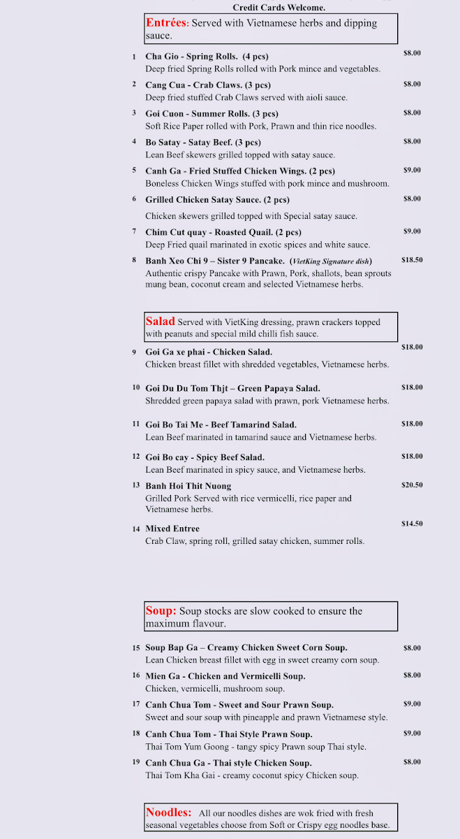Menu, Vietking