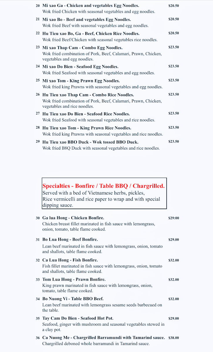 Menu, Vietking