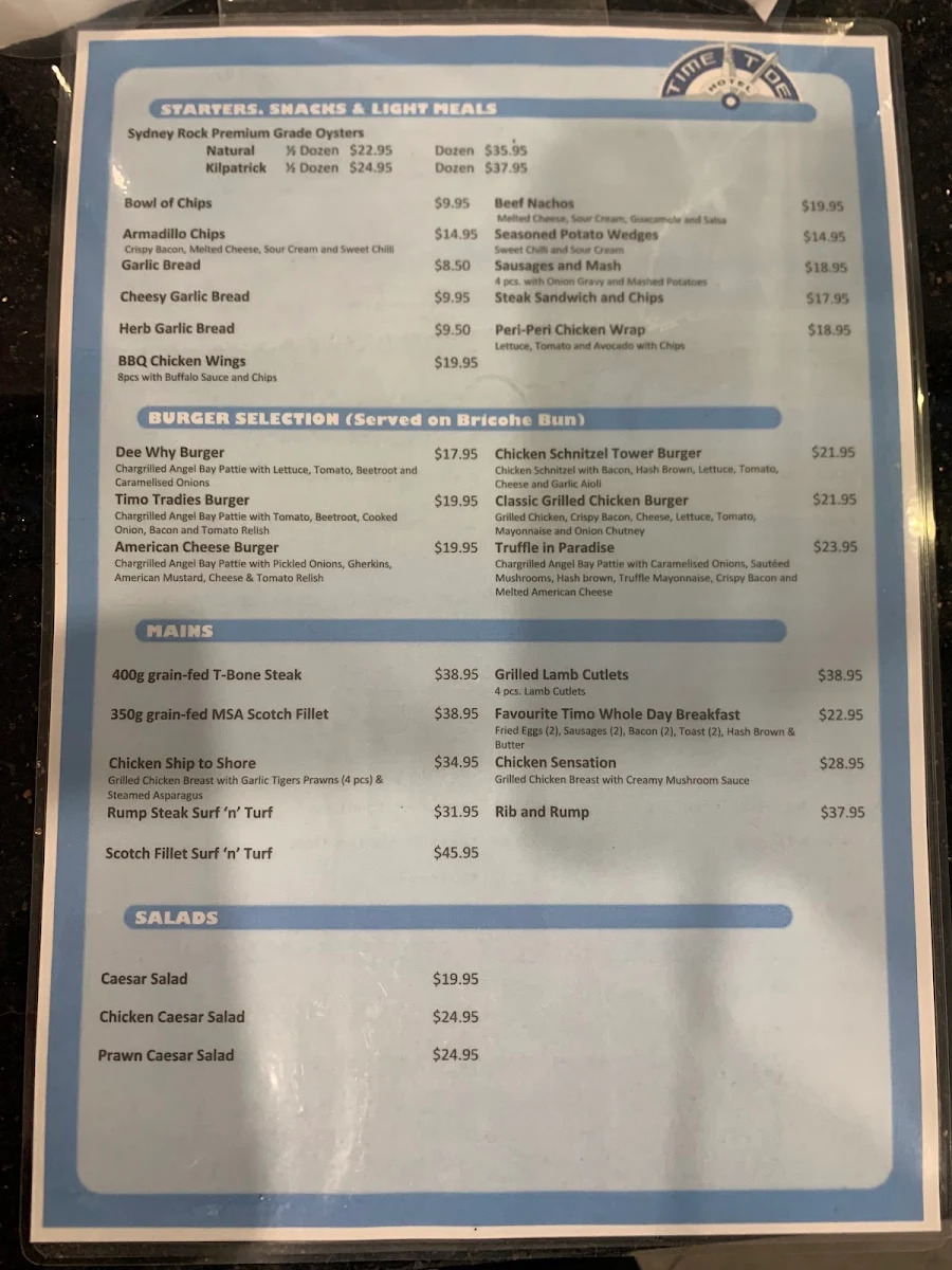Menu, Time and Tide Hotel