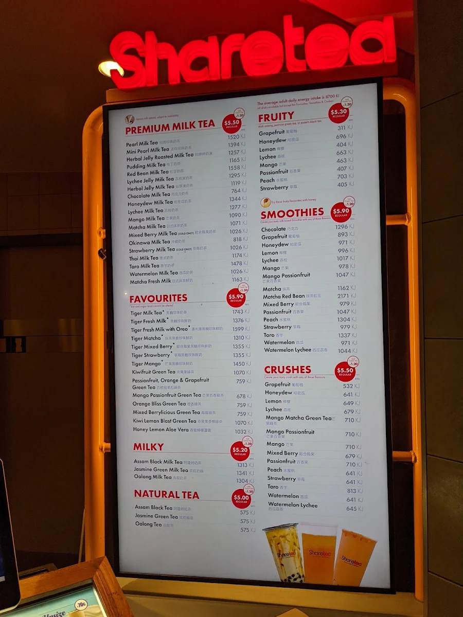 Menu, Sharetea Railway Square