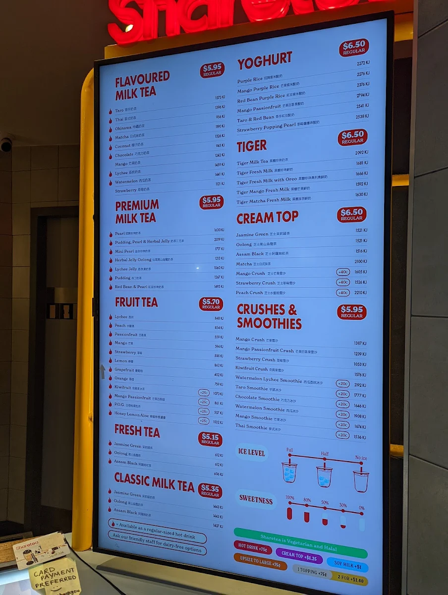 Menu, Sharetea Railway Square