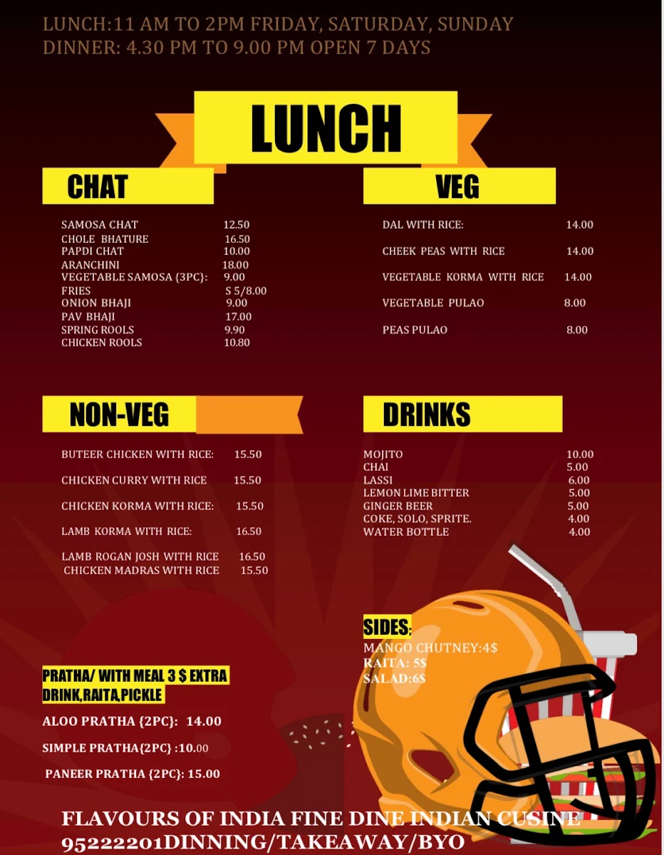 Menu, Flavours Of India