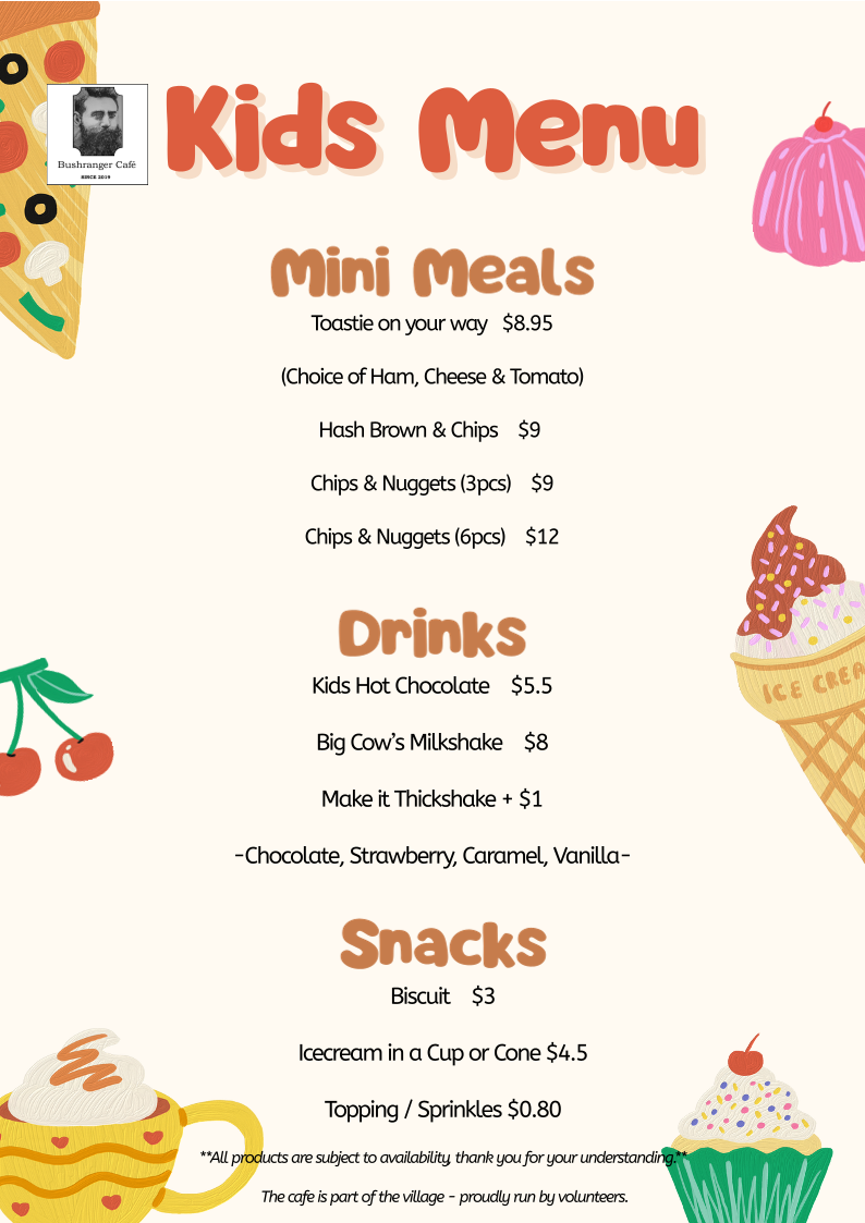 Menu, Bushranger Cafe