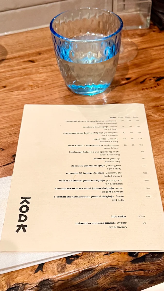 Menu, KODA Sydney