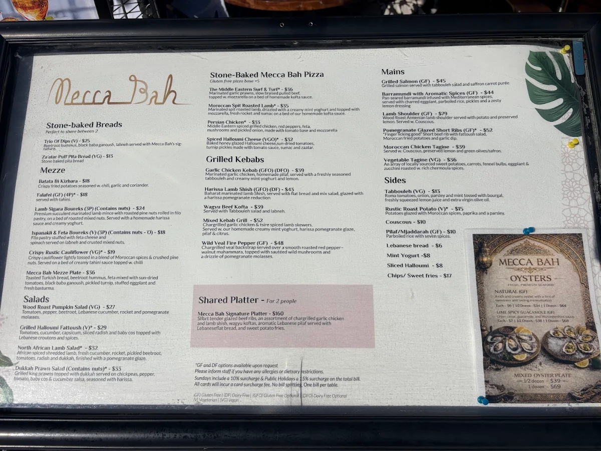 Menu, Mecca Bah Sydney