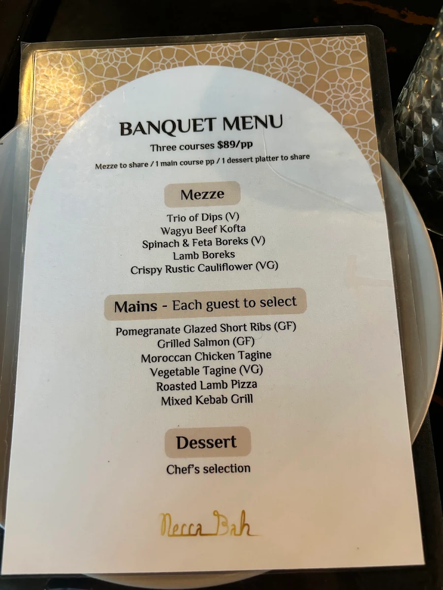 Menu, Mecca Bah Sydney