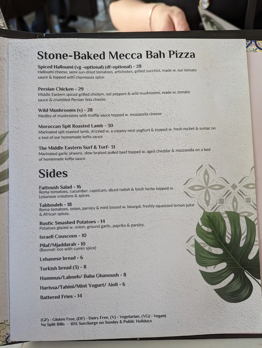 Menu, Mecca Bah Sydney