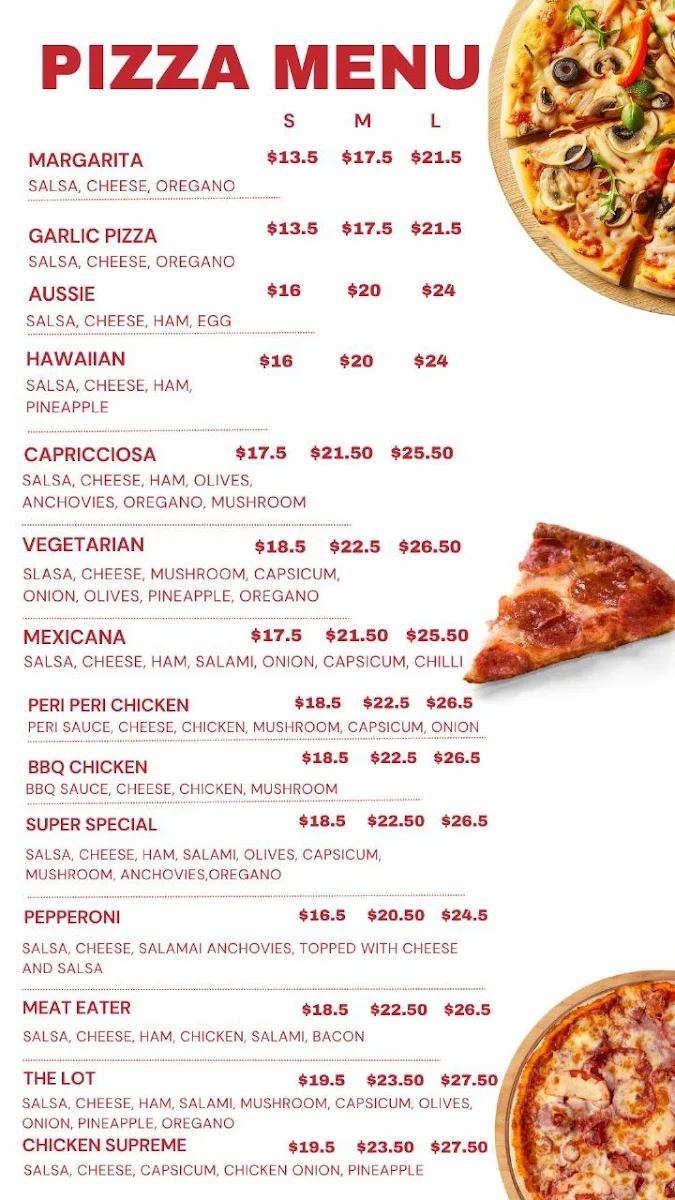 Menu, Lorne Chicken Joint