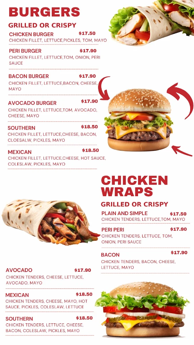 Menu, Lorne Chicken Joint