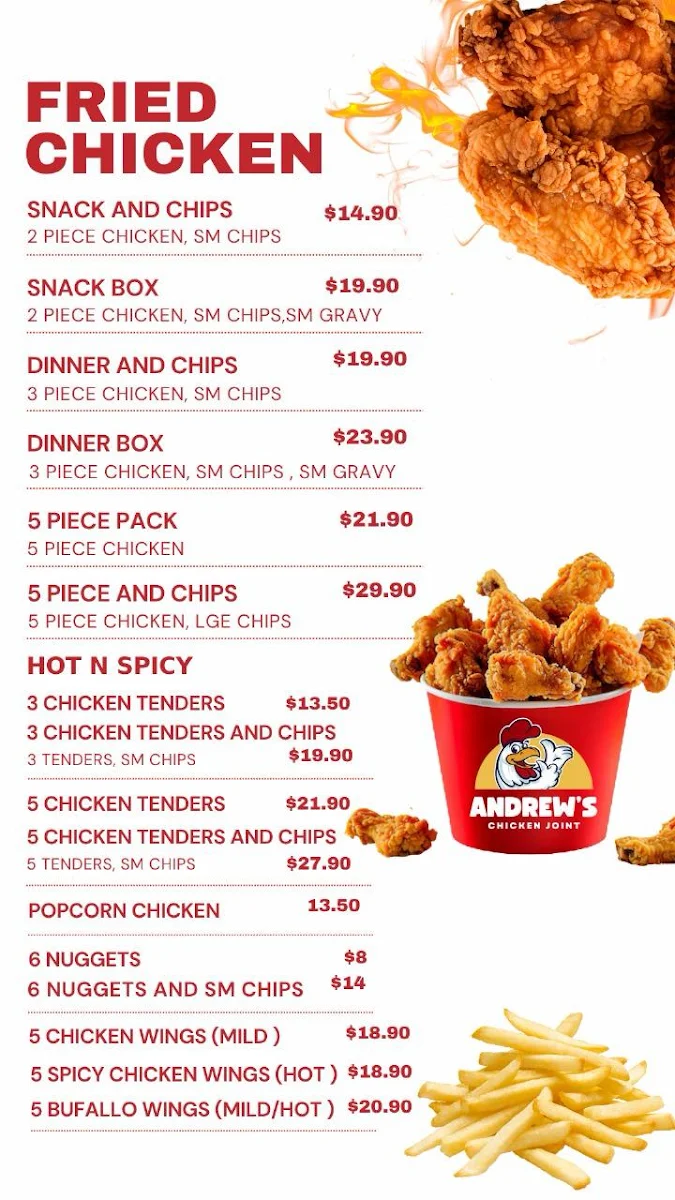 Menu, Lorne Chicken Joint