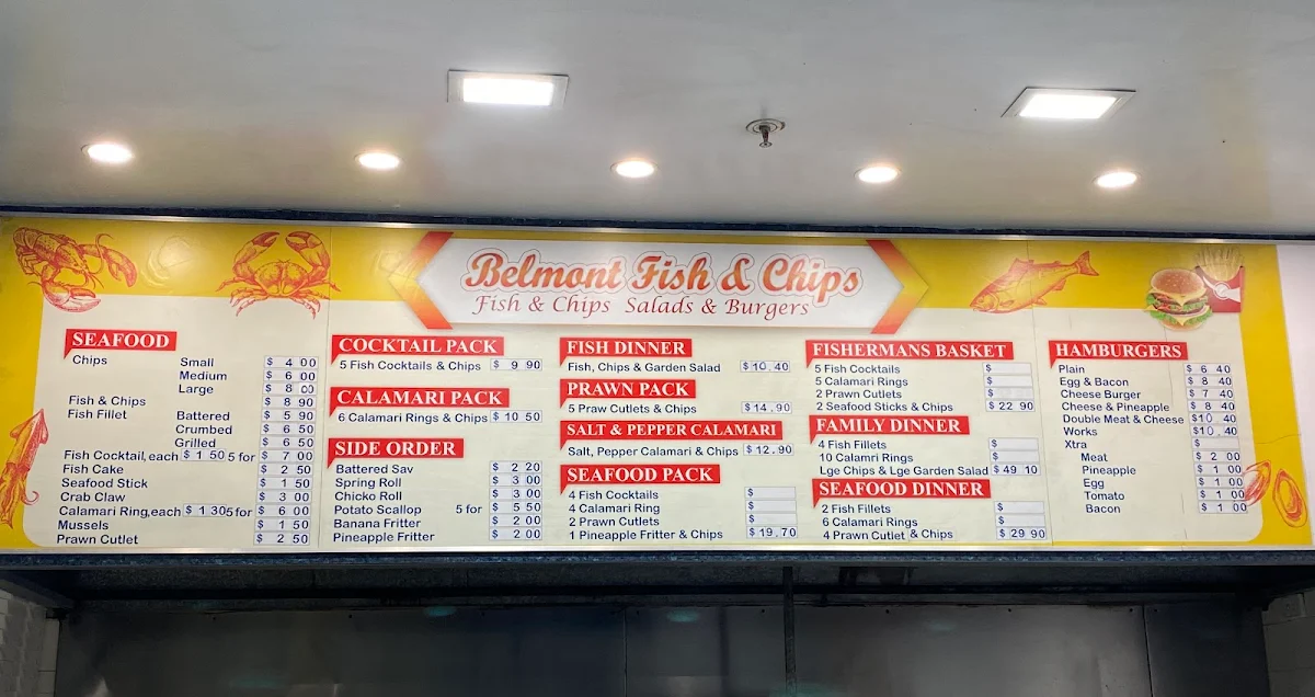 Menu, Belmont fish and chips