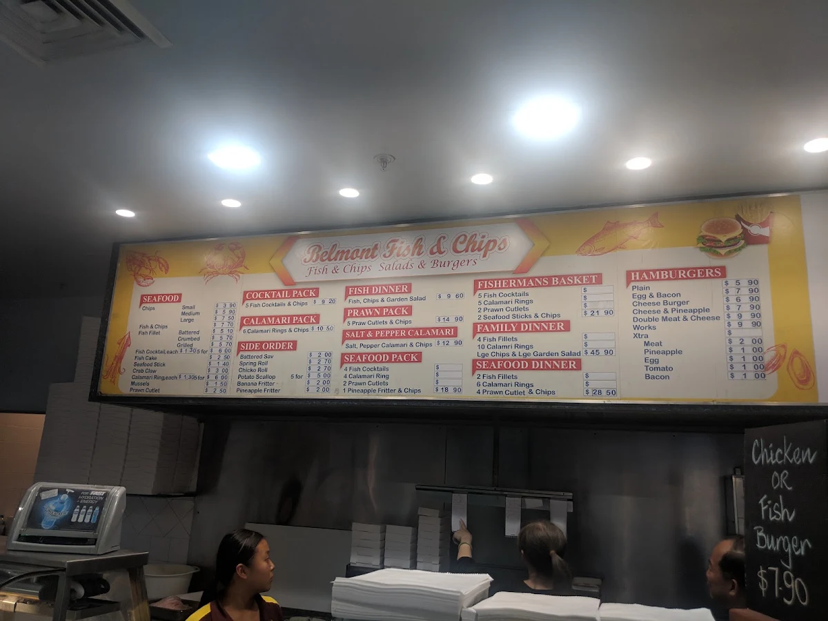 Menu, Belmont fish and chips