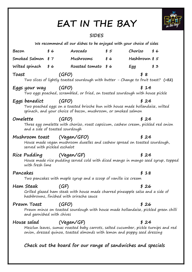Menu, EAT in the Bay