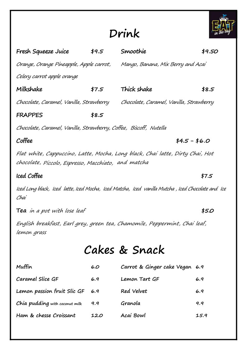 Menu, EAT in the Bay