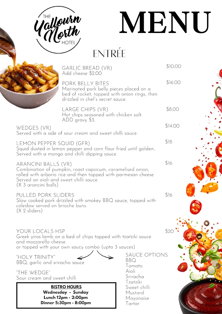 Menu, Yallourn North Hotel