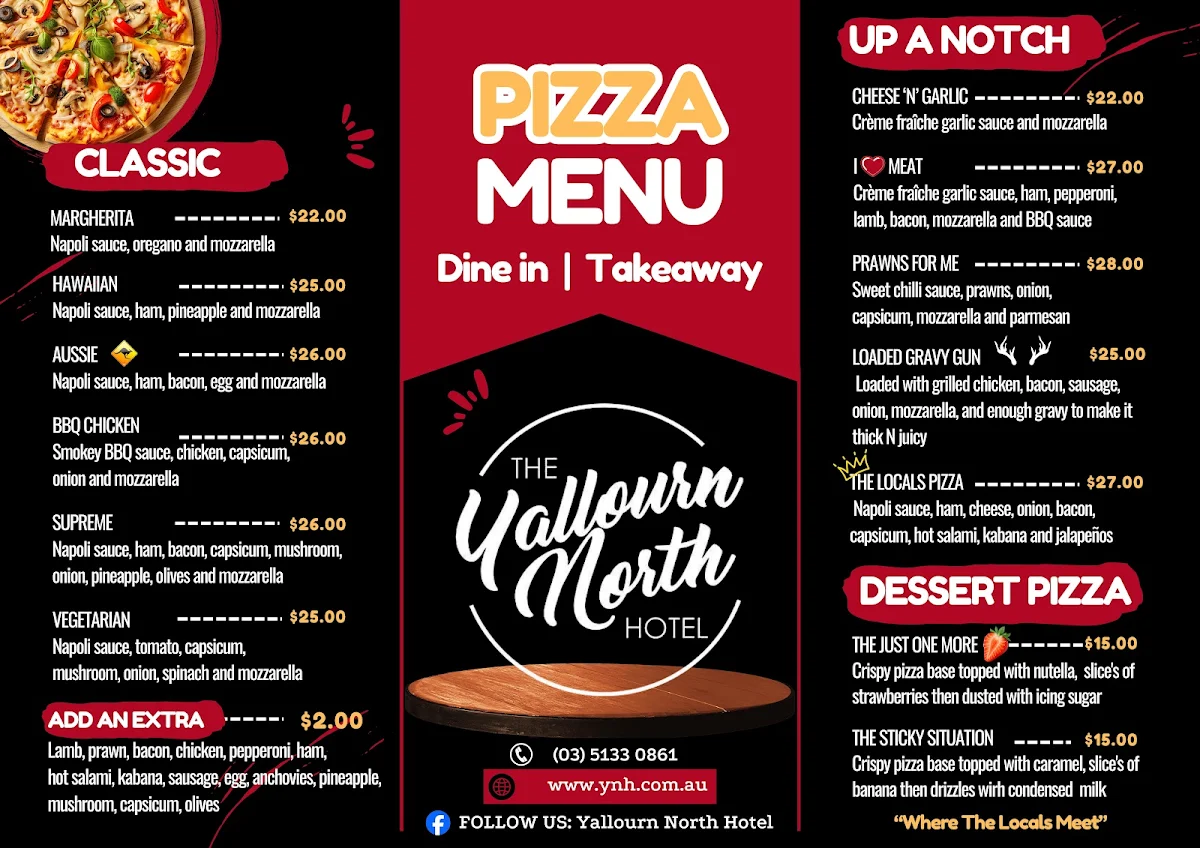 Menu, Yallourn North Hotel
