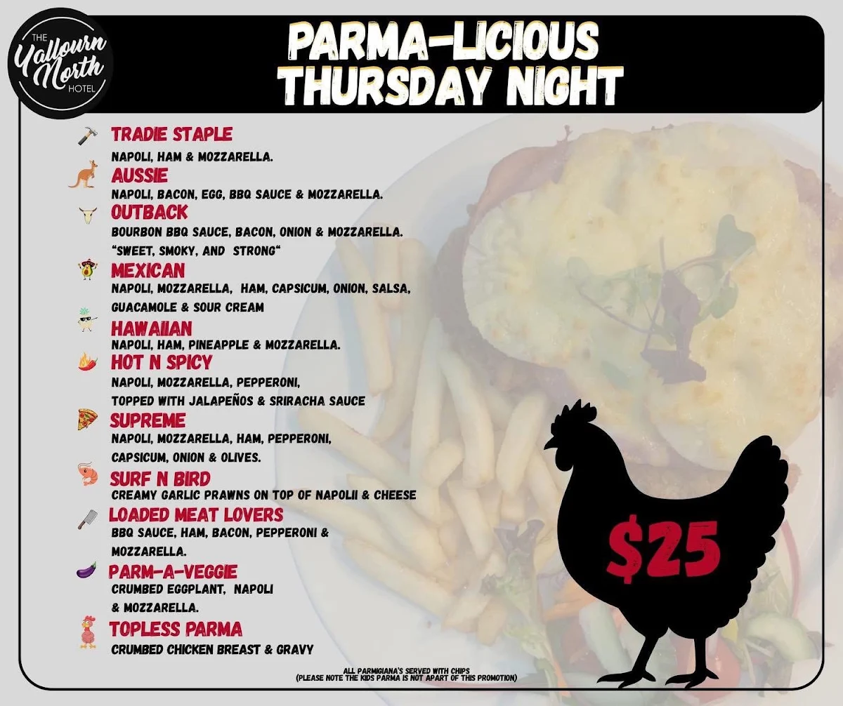 Menu, Yallourn North Hotel